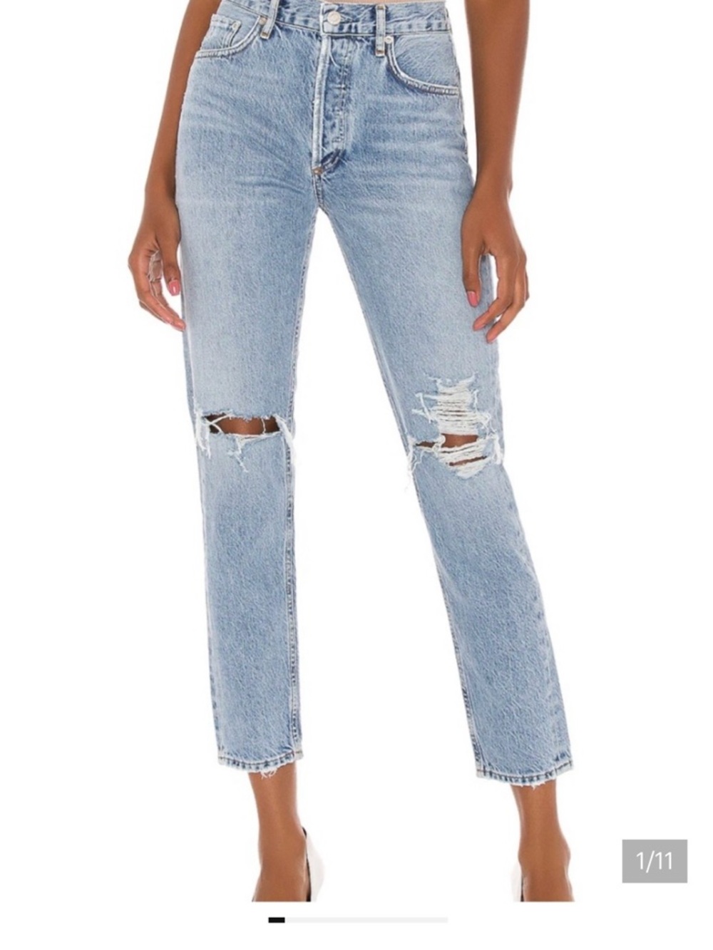 Agolde Light Blue Distressed Straight-Leg Jeans